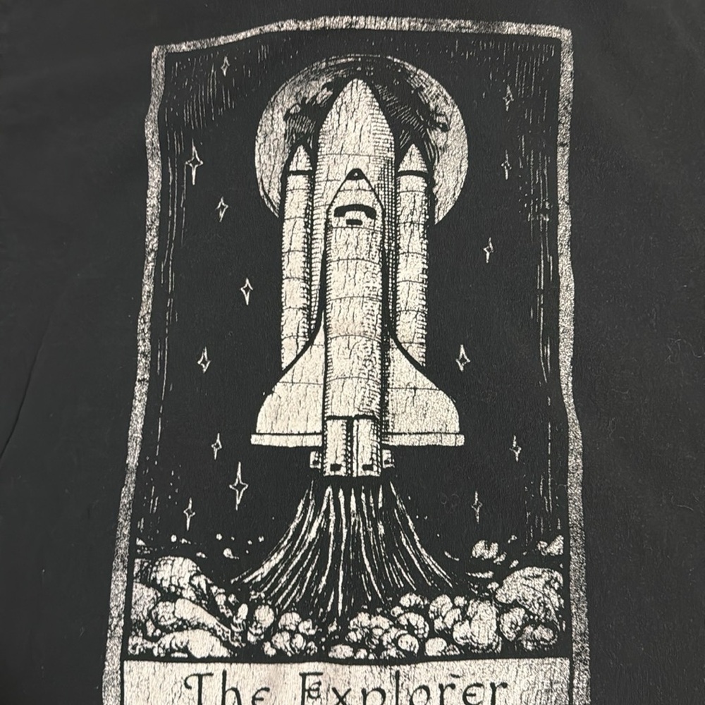 Black Graphic Tee with Space Shuttle Design